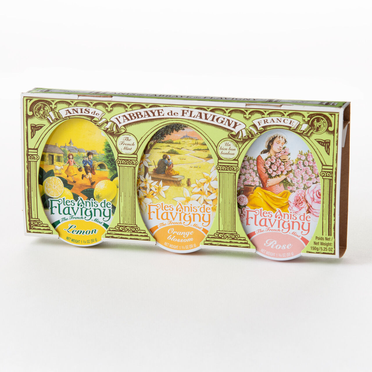 Anis De Flavigny Set of 3 Tins - Lemon, Orange, Rose 150g  large