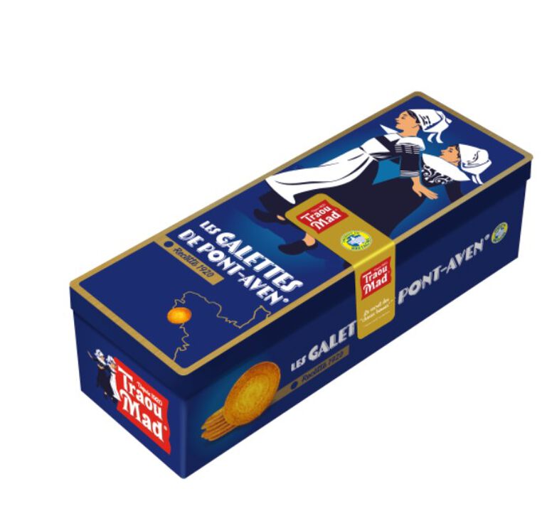 Traou Mad Galettes Thin Butter Cookies in Blue Pencil Tin 150g  large