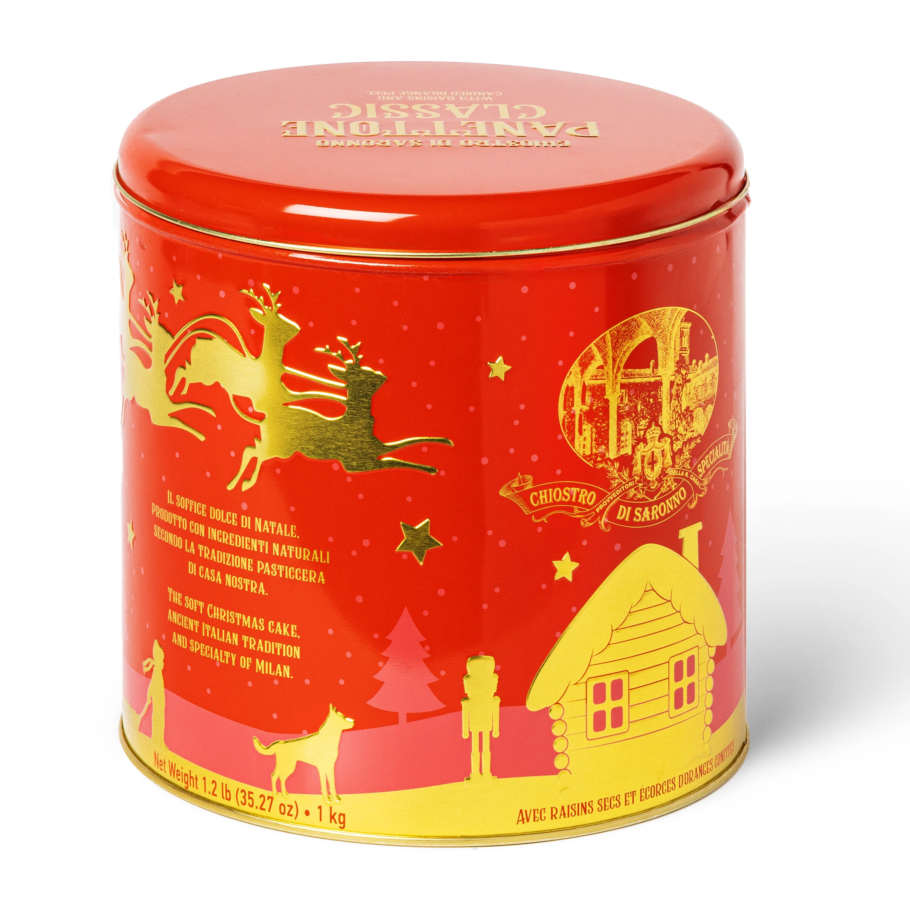 Classic Panettone in Reindeer Tin By Chiostro Di Saronno