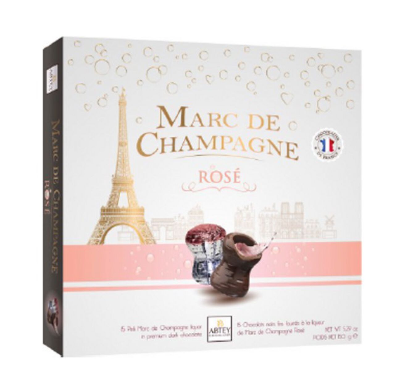 Abtey 15 Cork Shaped Dark Chocolate filled with Marc de Champagne 150g  large