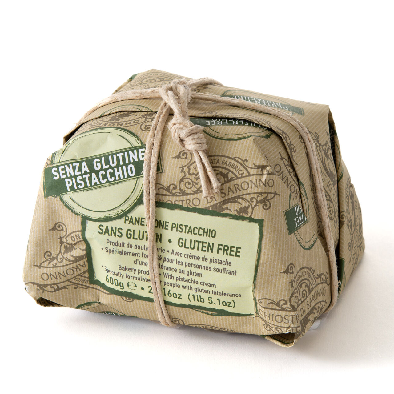 Saronno Gluten-Free Pistachio Panettone Hand Wrapped 21.16 oz  large