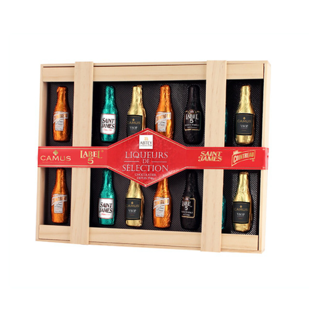 Abtey Chocolate Bottles Filled with Liqueurs in Wooden Crate, , large image number 0