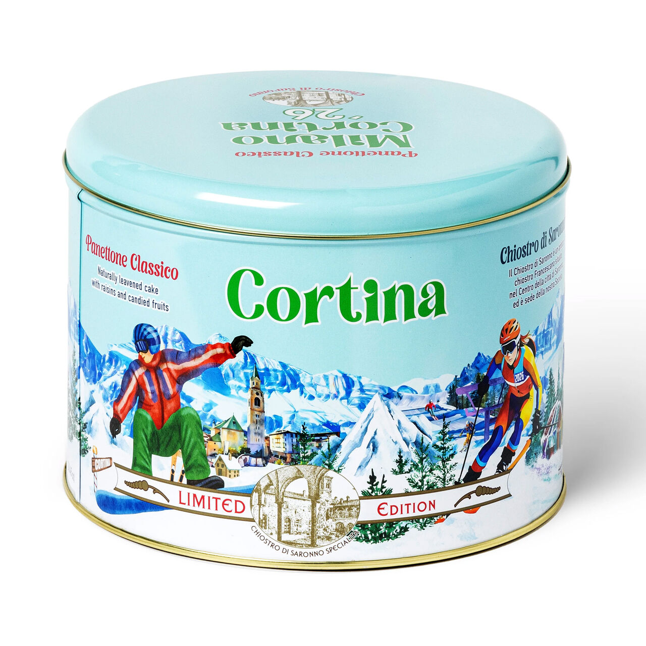 Chiostro Di Saronno Panettone Milano in 2026 Olympics Skiers Tin  large