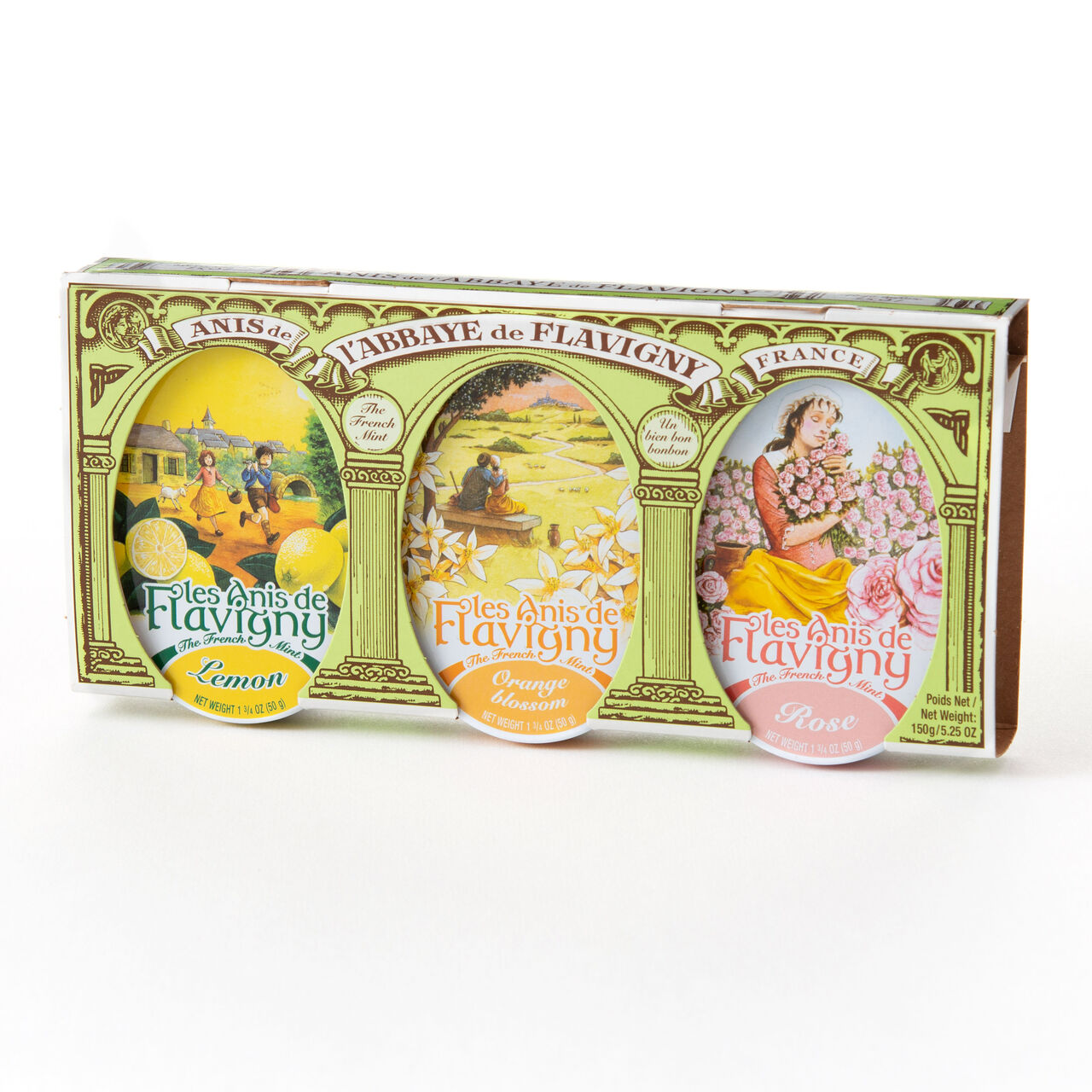 Anis De Flavigny Set of 3 Tins - Lemon, Orange, Rose 150g  large