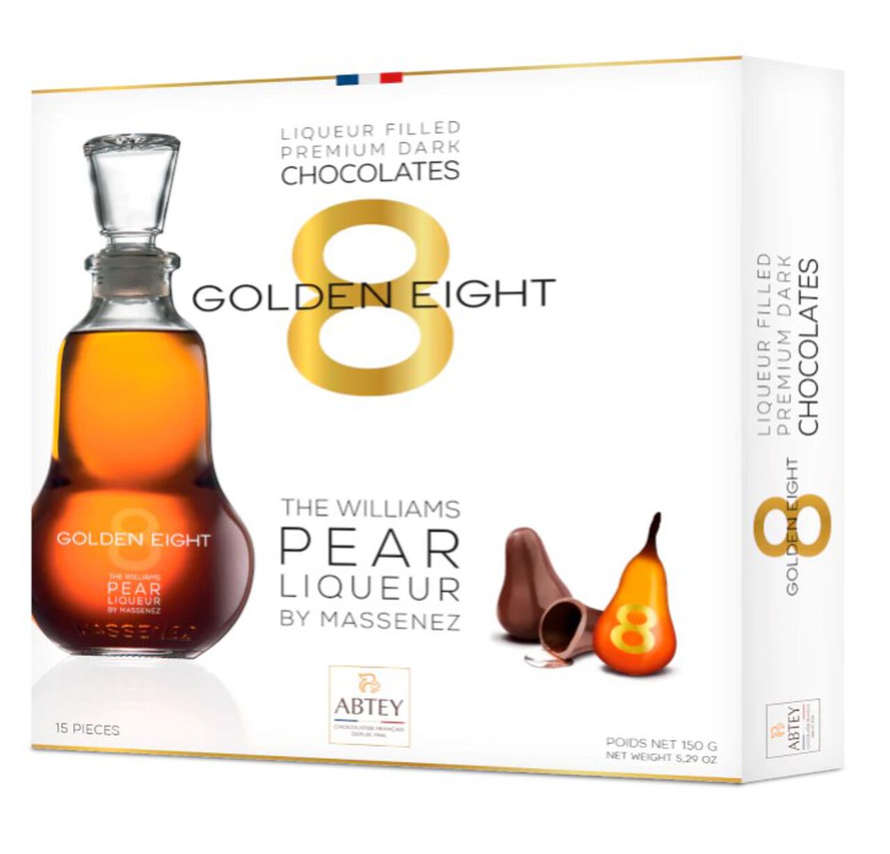 Abtey Golden 8  Dark Chocolates Filled with Pear Liqueur 150g  large