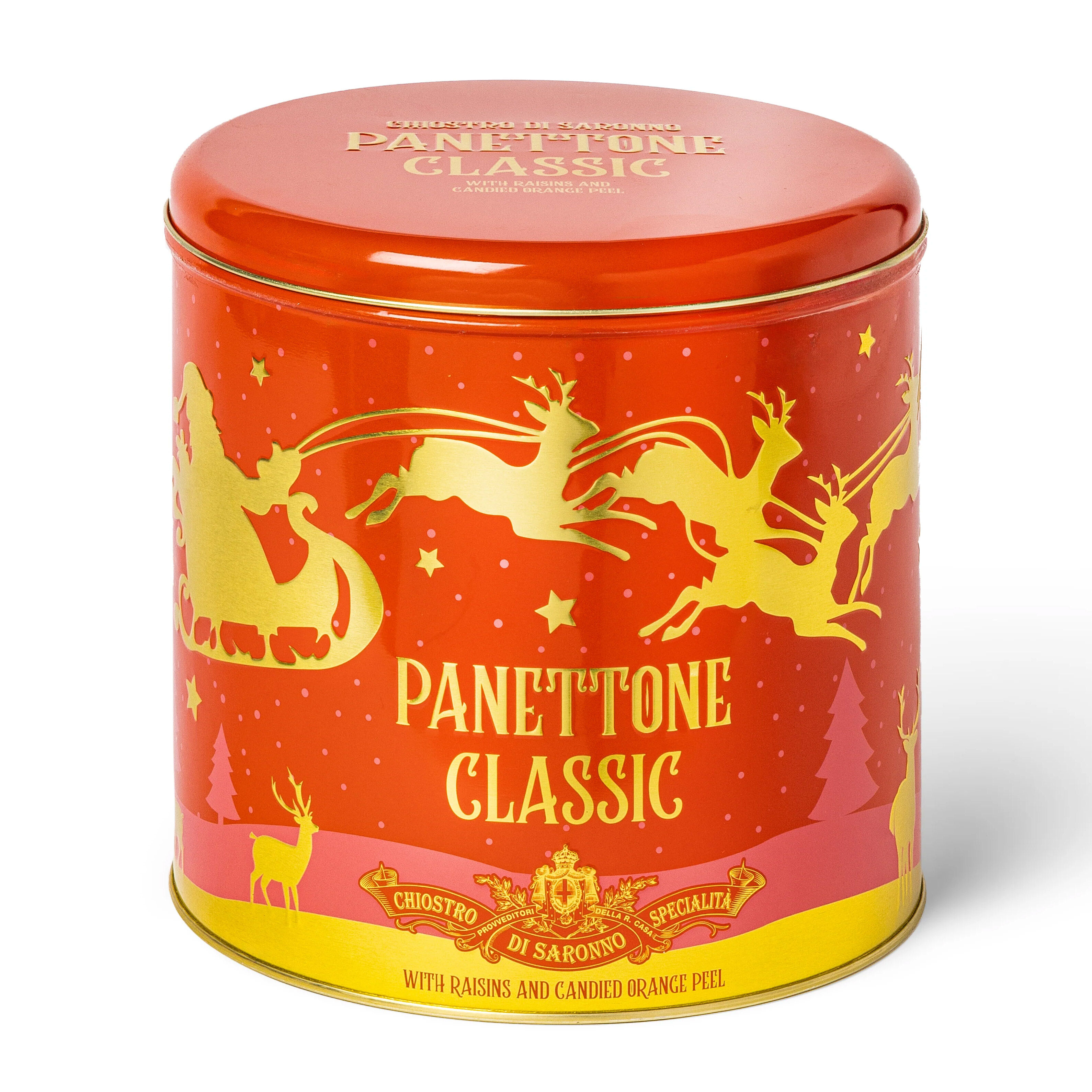 Classic Panettone in Reindeer Tin By Chiostro Di Saronno