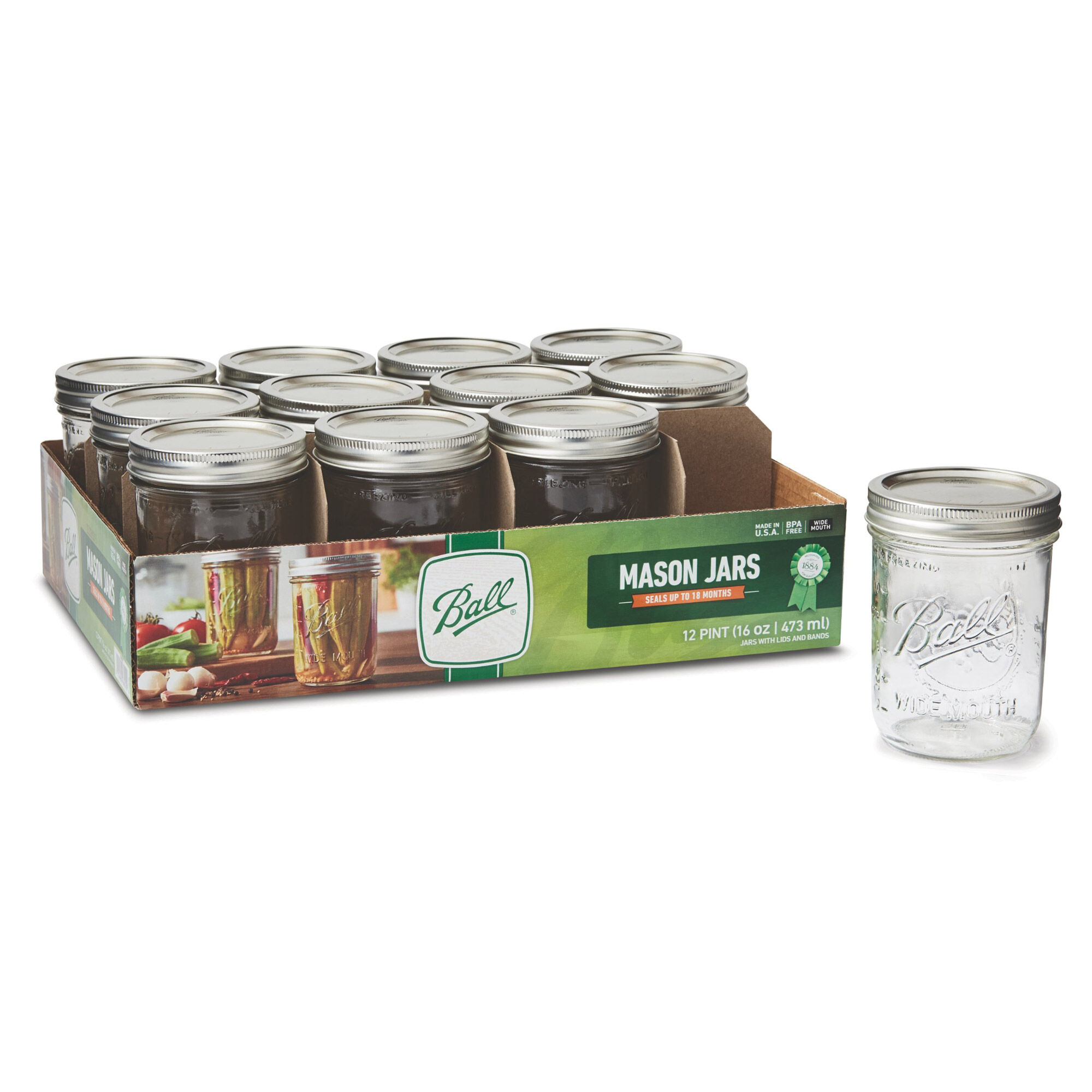 Wide Mouth Can or Freeze Pint Jars by Ball - 12ct B66